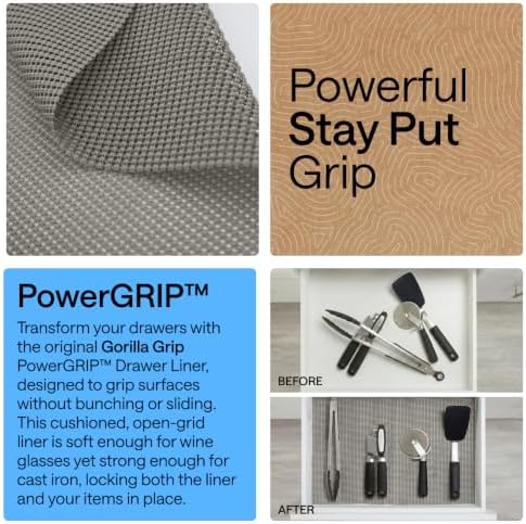 GORILLA GRIP powerGRIP Drawer Shelf and Cabinet Liner, 12"x20', Gray