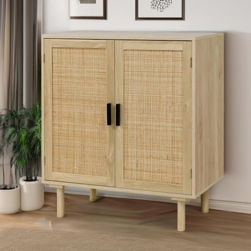 Finnhomy Sideboard Buffet Cabinet, Kitchen Storage Sideboard with Rattan Deco...