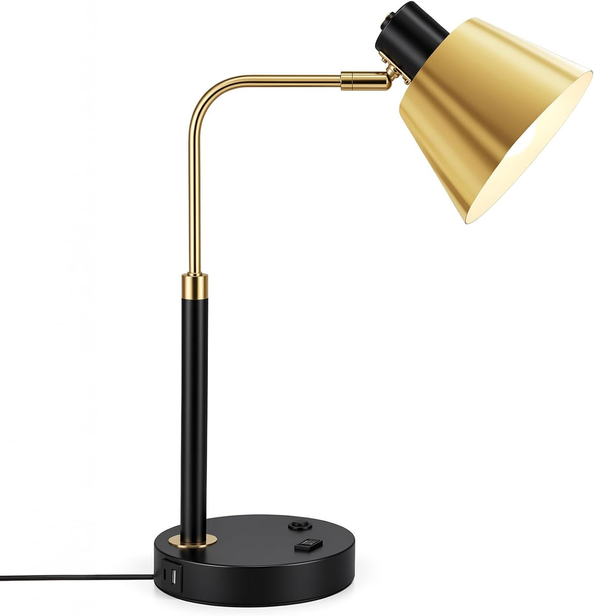Desk Lamp with USB-C, USB-A and AC Outlet, Adjustable E26 Table Lamp for Home...