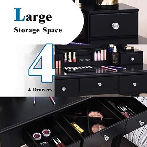 DORTALA Vanity Table Set w/Lighted Mirror, Morden Vanity Dressing Table w/ 10...
