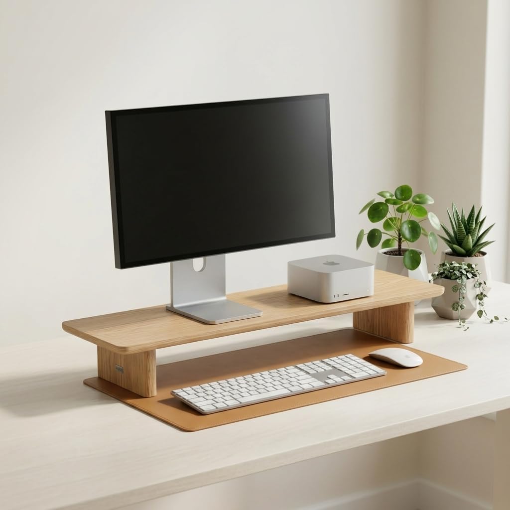 White Oak Single Monitor Stand Riser - 31.5" Wooden Monitor Stand for iM...