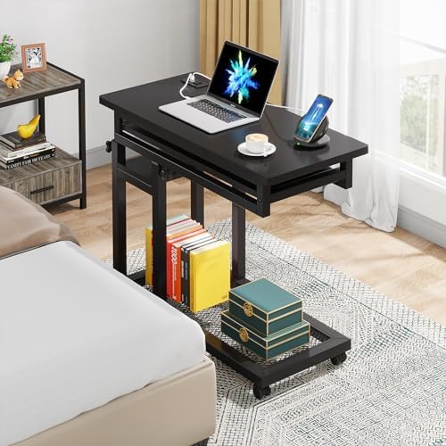 Tribesigns Small Portable Desk with Power Outlet, Height Adjustable Sofa Couc...