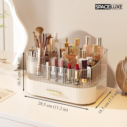 Makeup Organizer with Drawers, 360° Rotating Brush Holder