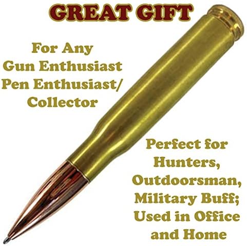 50 Caliber Bullet Twist Tactical Pen, Gold Plated, Realistic Refillable 50 Ca...
