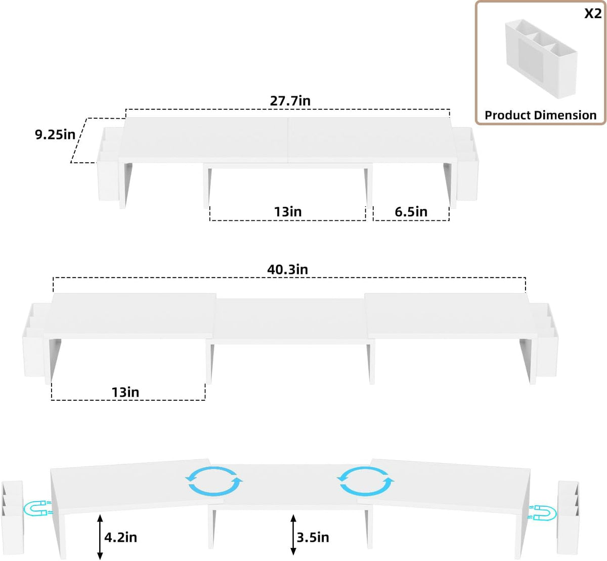 AUPSEN Dual Monitor Stand Riser with 2 Pen Holders, Desk Organizer, White
