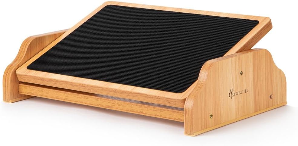 StrongTek Under Desk Adjustable Foot Rest, Wooden Rocking Footrest