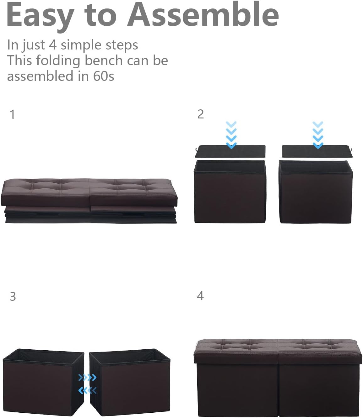 AmasSmile Footrest Ottoman Storage Bench,34" Leather Folding Chest,Brown