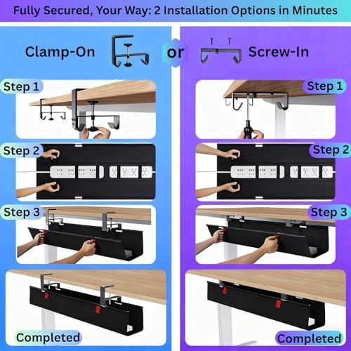 Under Desk Cable Management Tray, 48" Extra Large No Drill Cord Organize...