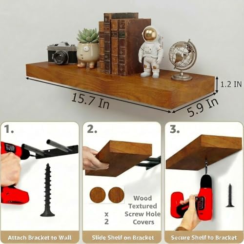 IAE Floating Wall Shelves 16 inch,Bathroom Shelving Wall Mounted,Teak
