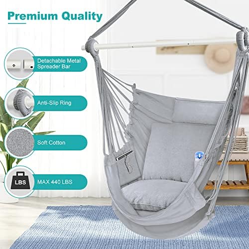 Outerman Hammock Chair, Hanging Chair with 3 Cushions and Foot Rest Support, ...