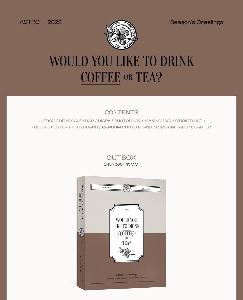 ASTRO - 2022 SEASON'S GREETINGS+Extra Photocards Set (COFFEE ver.)