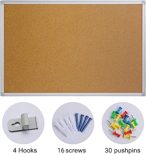 2-Pack Cork Board Bulletin Board 24 x 18, Silver Aluminium Framed Corkboard, ...