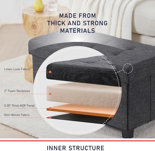 Ornavo Home 30" Large Storage Ottoman Bench with Legs, Dark Gray
