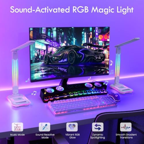 WILIT Desk Lamp for College Dorm Room, RGB Gaming Desk Light with Wireless Ch...