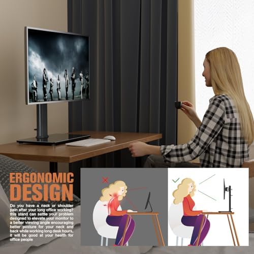Hemudu 2 Pack Single LCD Computer Monitor Free-Standing Desk Stand Riser for ...