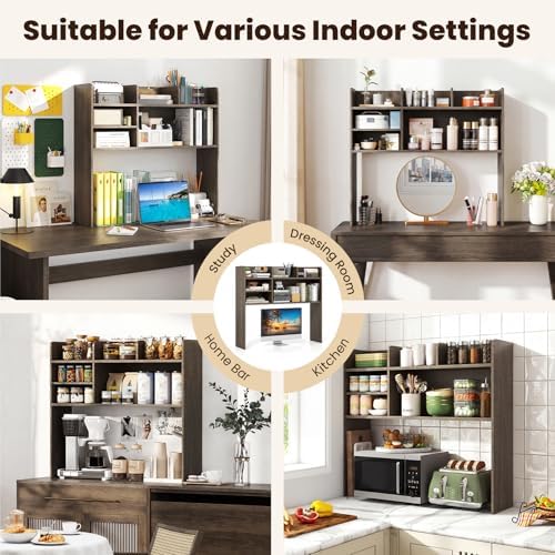GIANTEX Desktop Bookshelf, 37" Desk Hutch Dorm for Computer Up to 32 Inc...