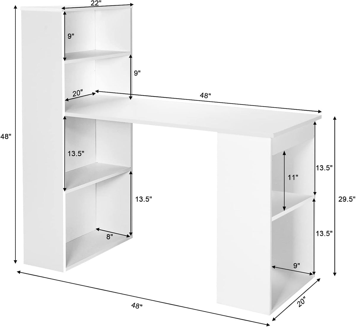 Tangkula White Computer Desk with Bookshelf, Writing Study Desk with Storage ...