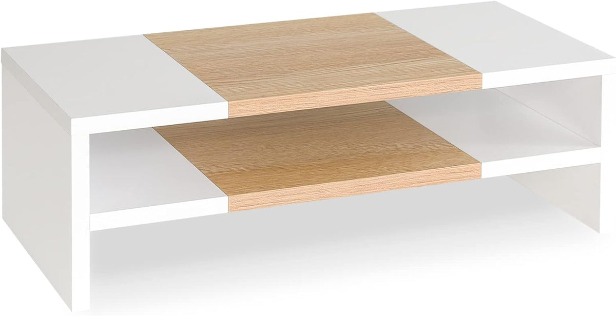 TEAMIX 20 inch Monitor Riser Stand - 2 Tiers, Wood Morden Desktop Bookshelf