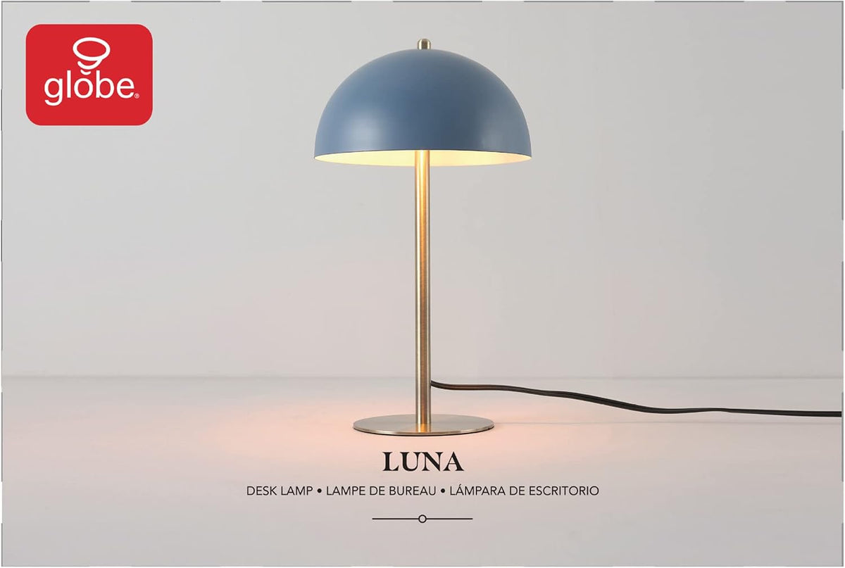 Globe Electric 15" Matte Blue Desk Lamp with Matte Brass Accents