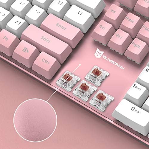 Merdia 104 Keys Full Size Mechanical Keyboard | Brown Switch, Pink & Whit...