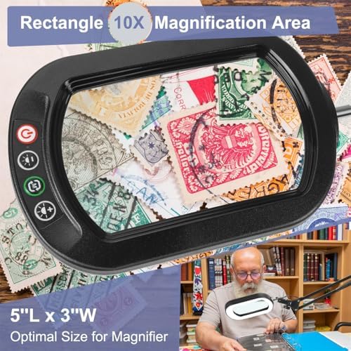 10X Large Magnifying Glass with Light and Clamp, Real Glass, 5 Color Modes, S...