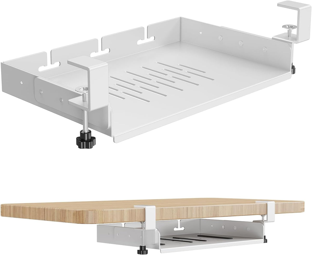 BYMECOST No Drill Under Desk Laptop Mount, Metal Under Desk Storage Shelf