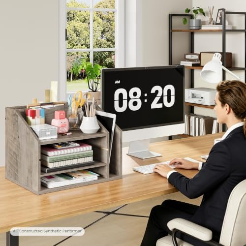 CHOEZON Wooden Desk Organizer with Adjustable Partitions
