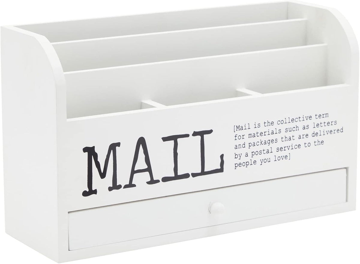 Juvale Wooden 3-Tier Countertop Mail Organizer - Desktop Organizer with Drawe...