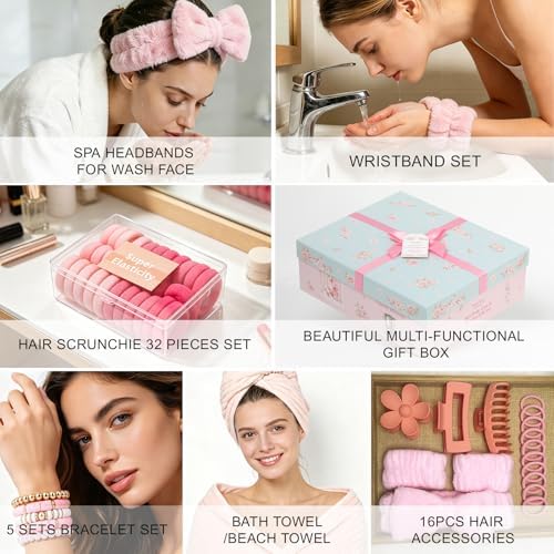 57 Pcs Bath Spa Kit for Women, Rose Bath and Body Gift, Facial Skin