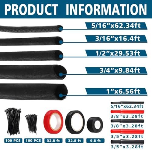 Split Wire Loom Kit for Cable Management, High Temperature Resistant Split Lo...