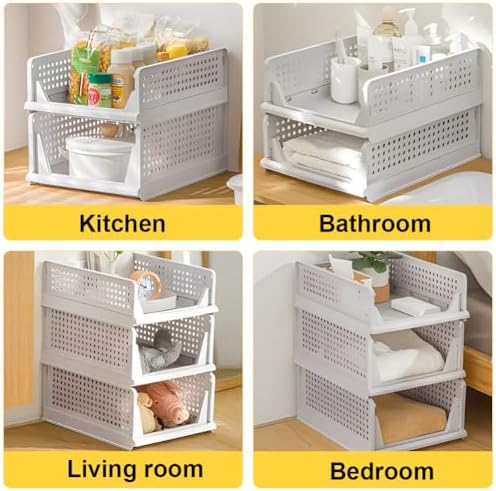 yazi 5 Pack Large Plastic Stackable Closet Storage Boxes