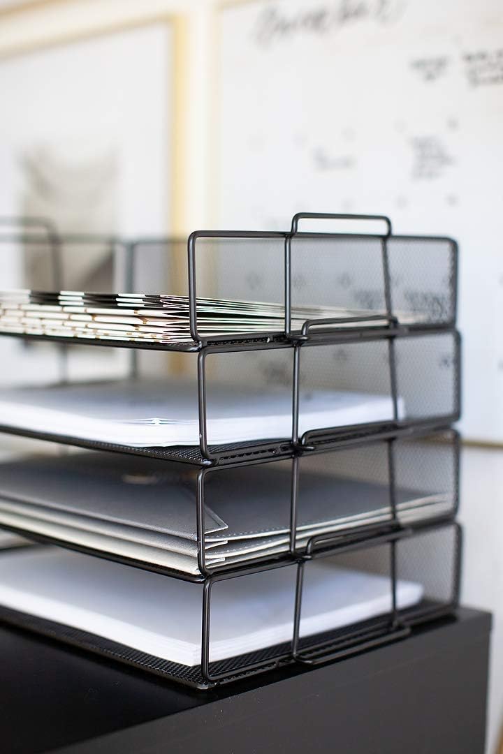 BLU MONACO 4-Tier Stackable Paper Tray for Desk Organization | Black Metal Me...