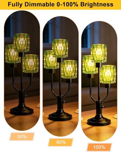 Mid Century Modern Green Glass Table Lamp Dimmable 3 Bulbs Included