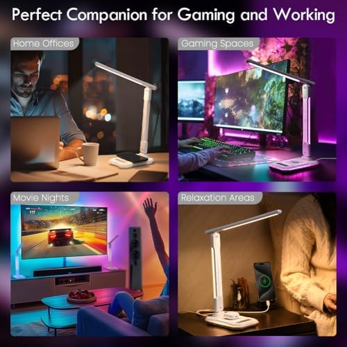 WILIT Desk Lamp for College Dorm Room, RGB Gaming Desk Light with Wireless Ch...