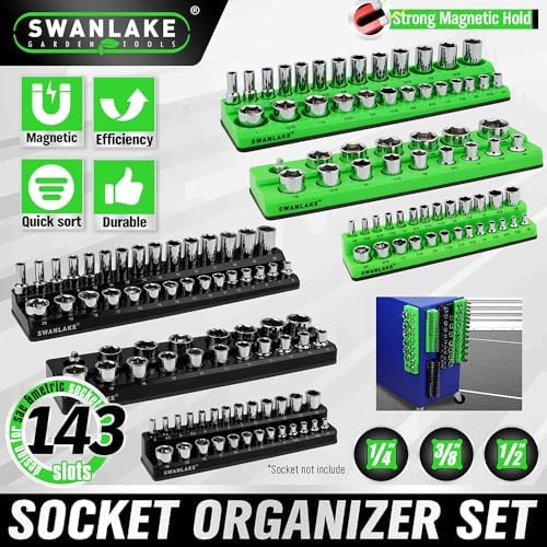 Magnetic Socket Organizer Set, 6-piece 1/4", 3/8", 1/2" SAE &a...
