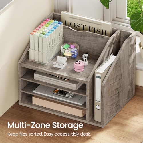 CHOEZON Wooden Desk Organizer with Adjustable Partitions