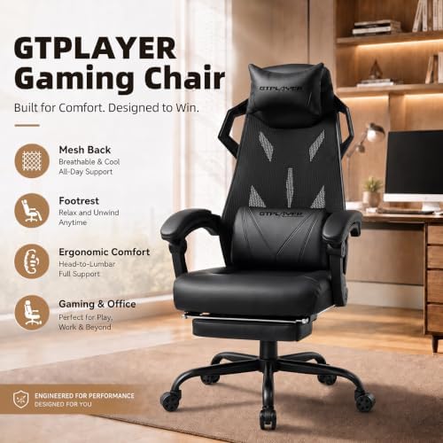 GTPLAYER Gaming Chair, Computer Chair with Mesh Back, Ergonomic Gaming Chair ...