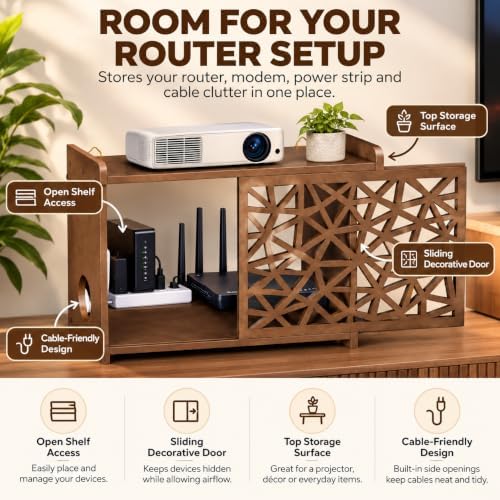 Upgrade Pine Wooden Router Box Hider, Large Capacity Projector Shelf Wall Mou...