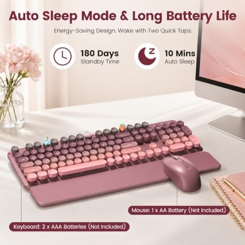 Wireless Keyboard and Mouse Combo, Magnetic Wrist Rest, Dusty Rose Ombre