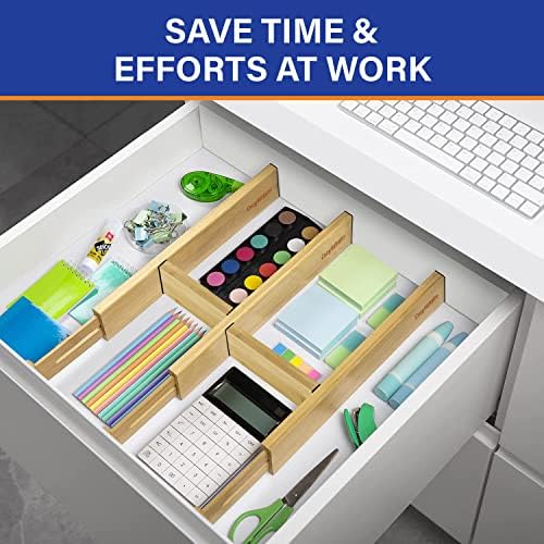 Adjustable Bamboo Drawer Dividers for Clothes, Kitchen Utensils, Office Desks...