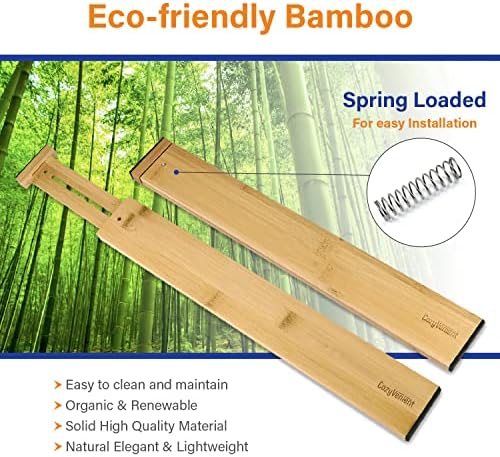 Adjustable Bamboo Drawer Dividers for Clothes, Kitchen Utensils, Office Desks...