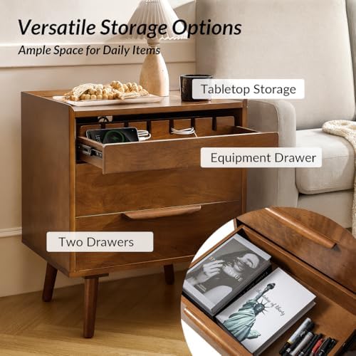 HULALA HOME 2-Drawer End Table with Charge Station, Acorn