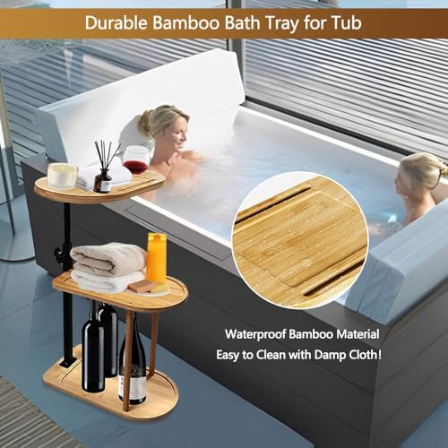 3 Layer Bathtub Tray Table,Bamboo Swivel Bathtub Side Table Height Adjustable...