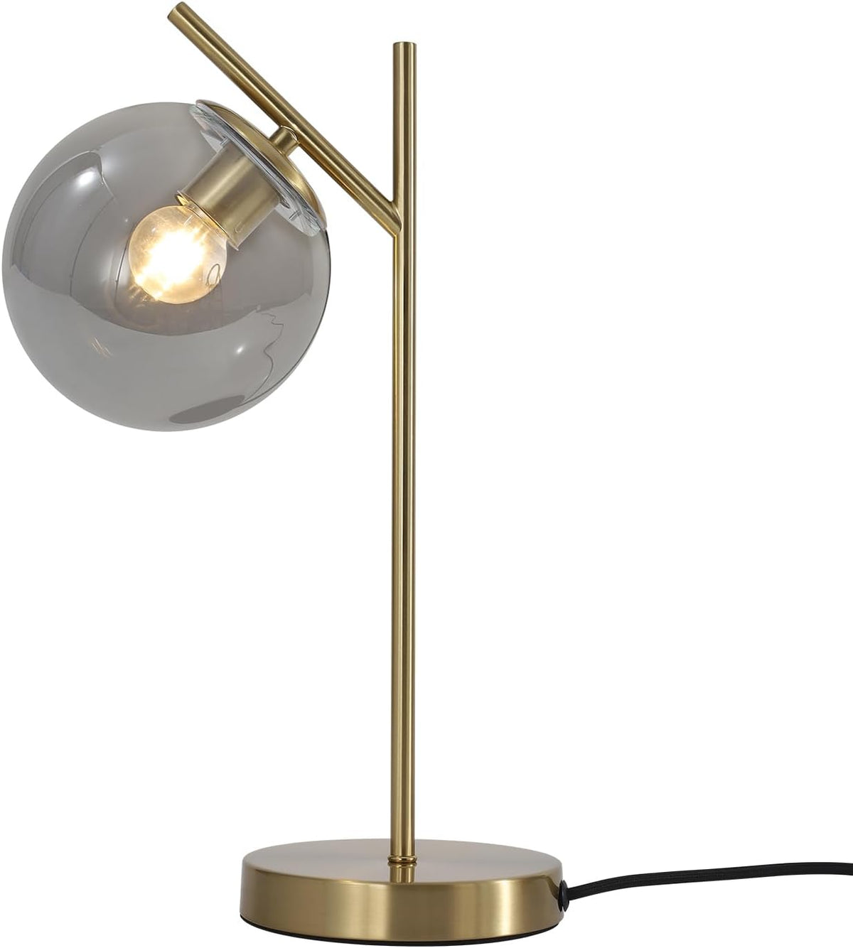Mid Century Desk Lamp, Glass Globe Table Lamp with Gray Glass lampshade, Gold...
