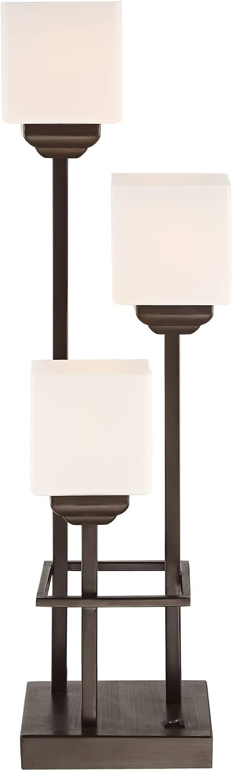 29 1/2" Tall Table Lamp USB 3-Light Bronze Brown Accent Modern Glass