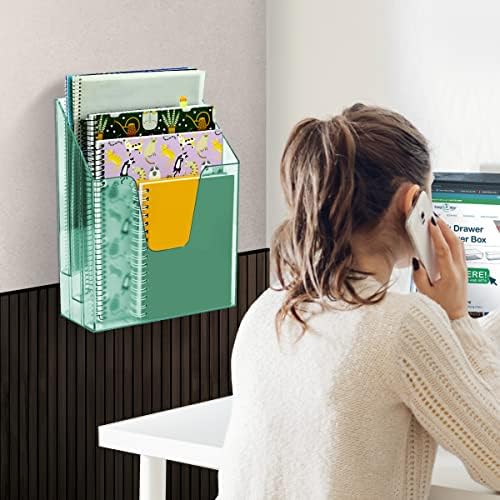 Acrimet Vertical Triple File Folder Holder Organizer Sorter, Clear Green