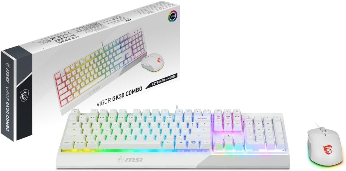 MSI Vigor GK30 Combo White, 6-Zone RGB GK30 Gaming Keyboard & GM11 Gaming...