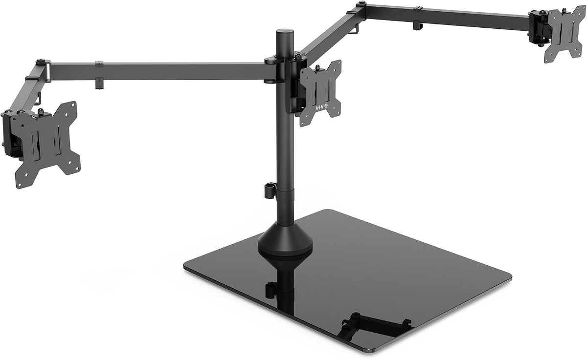 VIVO Black Triple Monitor Mount, Freestanding Triple Monitor Arm Stand for De...