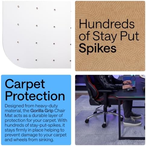 GORILLA GRIP Office Chair Mat for Carpet Floors, Heavy Duty 36x48 Clear Lip