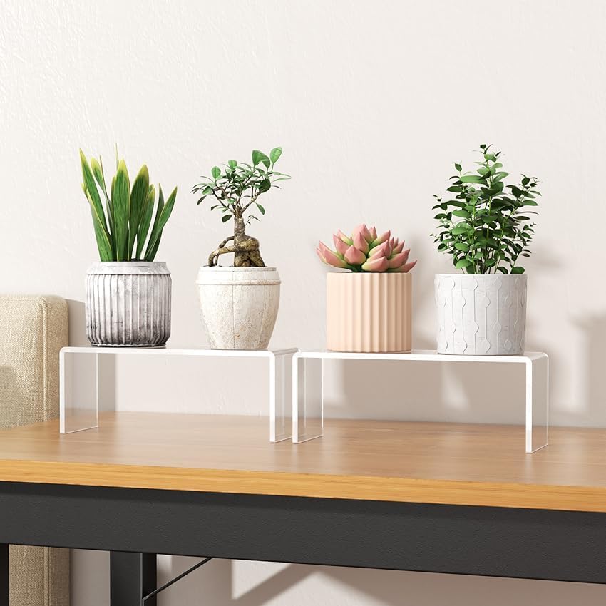 Aminigram Cabinet Shelf Organizer, 4 Pack Clear Riser(12.4 x 4 x 4.6 inch)